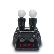 Load image into Gallery viewer, Portable 4 in 1 PS4 Controller Charger Dock Station for Playstation 4 PS4 PSVR VR Move Charging Stand for PS MOVE Controllers