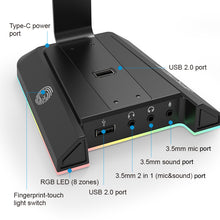 Load image into Gallery viewer, Headphones Stand EKSA W1 7.1Surround Gaming Headset Holder RGB with 2 USB and 3 3.5mm Ports for Gamer PC Accessories