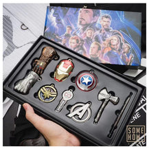 Load image into Gallery viewer, Marvels Action Figure Ornament Toys Thor Ax Iron Man Mask Thanos Glove Keychains Avengers Endgame Car Key Pendant