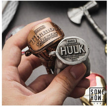 Load image into Gallery viewer, Marvels Action Figure Ornament Toys Thor Ax Iron Man Mask Thanos Glove Keychains Avengers Endgame Car Key Pendant
