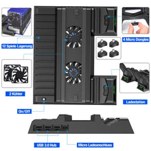 Load image into Gallery viewer, For PS4/PS4 Slim/PS4 Pro Vertical Cooling Stand With Fan Dual Controller Charger Charging Station For SONY Playstation 4 Cooler