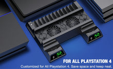 Load image into Gallery viewer, For PS4/PS4 Slim/PS4 Pro Vertical Cooling Stand With Fan Dual Controller Charger Charging Station For SONY Playstation 4 Cooler