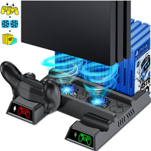 Load image into Gallery viewer, For PS4/PS4 Slim/PS4 Pro Vertical Cooling Stand With Fan Dual Controller Charger Charging Station For SONY Playstation 4 Cooler
