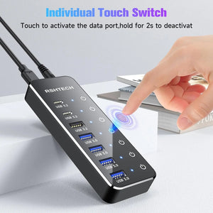 RSHTECH ST07C USB C HUB 7-IN-1 3.2 Gen 2 Type-C Adapter Individual Touch Switches Multiport USB Hubs Splitter for Laptop Macbook