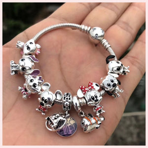Disney Hot Sell Mouse Charms 925 Sterling Silver Original Beauty Girl Charms Fit For Pandora Bracelet Bangle DIY Jewelry Making
