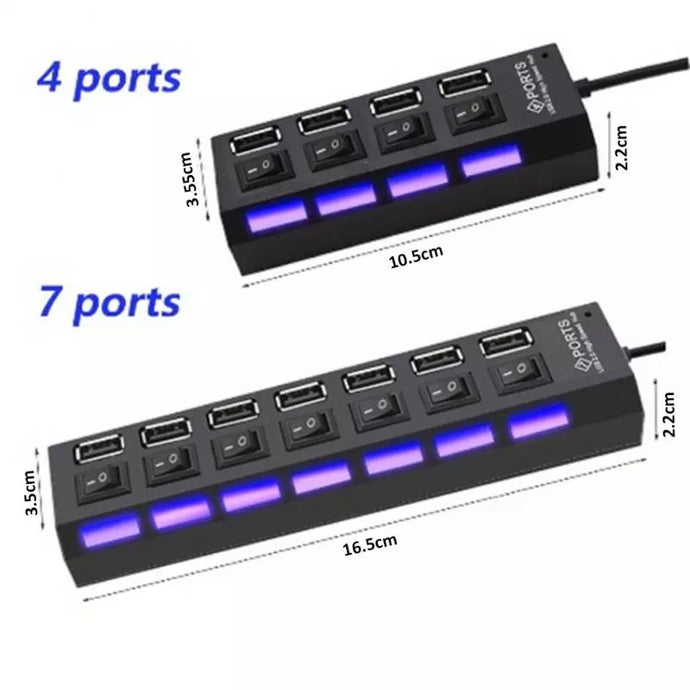 RYRA USB 2.0 Hub USB Hub 2.0 Multi USB Splitter Hub Use Power Adapter 4/7 Port Multiple Expander 2.0 USB Hub with Switch for PC