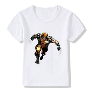 Marvel Boys Girls T-Shirt Wolverine Disney Figures Print Short-sleeved Tshirt Kids Casual Clothing Avengers Baby Clothes Tops