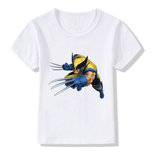 Marvel Boys Girls T-Shirt Wolverine Disney Figures Print Short-sleeved Tshirt Kids Casual Clothing Avengers Baby Clothes Tops