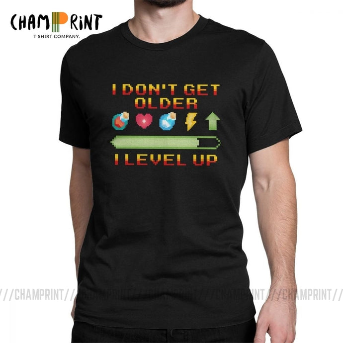 I Don't Get Older I Level Up T-Shirts Men Funny Gamer Birthday Gift Idea Short Sleeve Humor Tees Round Neck Cotton Tops T Shirt