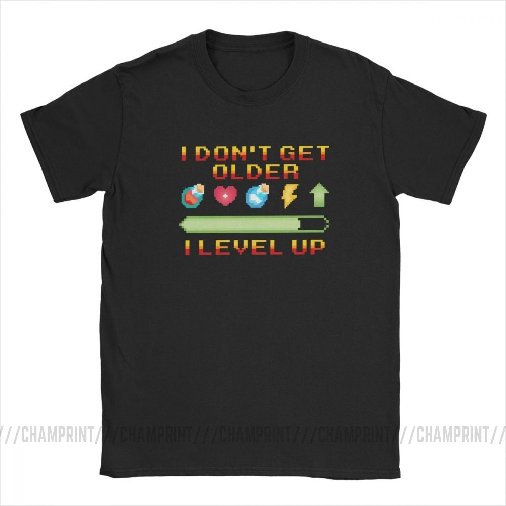 I Don't Get Older I Level Up T-Shirts Men Funny Gamer Birthday Gift Idea Short Sleeve Humor Tees Round Neck Cotton Tops T Shirt