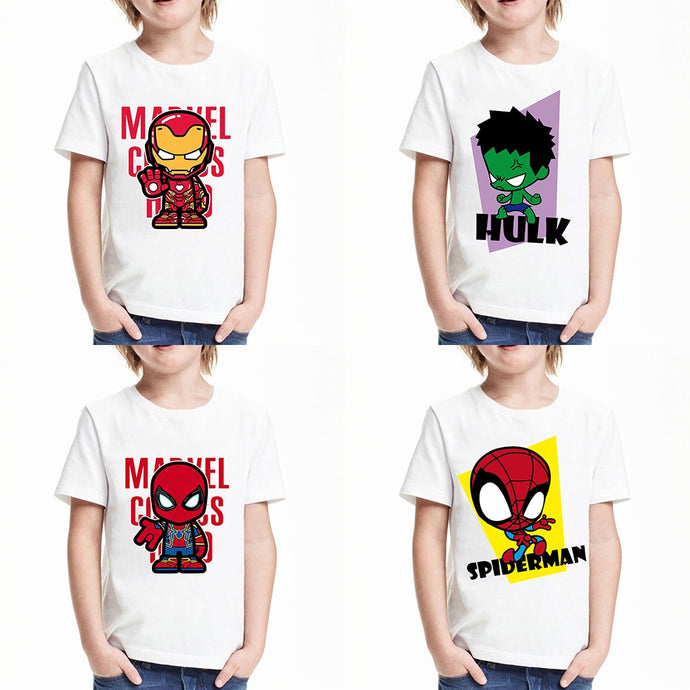 Marvel Avengers Kids T-Shirt Disney Super Hero Iron Man Hulk Kawaii Letter Print Tshirts Children Cute Casual Clothes Tops Tees