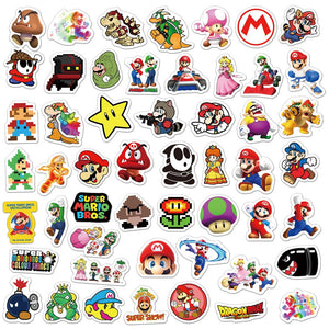 50pcs/set Super Mario Bros Series PVC Cartoon Stickers Cute Game Figure Phone Wall Decoration Sticker Repeat Paste Kid Toy Gift