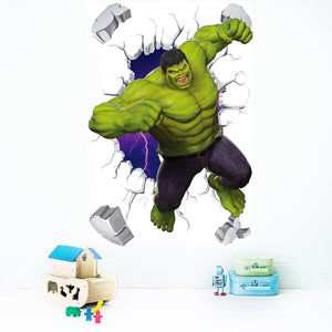 Hulk Iron Hand Mask Spider-man Wall Stickers Broken Wall Poster Wall Art Car Decal Kids Room Decor Boys Favors