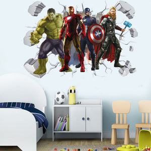 Hulk Iron Hand Mask Spider-man Wall Stickers Broken Wall Poster Wall Art Car Decal Kids Room Decor Boys Favors