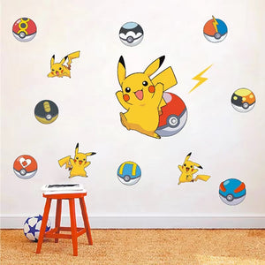 Anime Pokemon  Figure Sticker Pikachu Wall Stickers Children Bedroom Kindergarten Wallpaper Deco PVC DIY Stickers Toys.