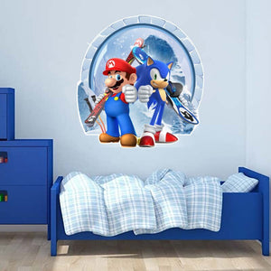 Sonic and Mario DIY Cartoon 3D Wall Sticker Kids Room Graffiti Decoration PVC Detachable Hedgehog Game Decal Toys Gifts for Kids