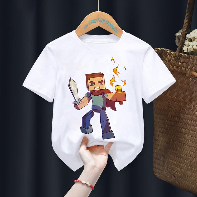 New Minecraft Children T Shirt Game Clothes Kawaii Short Sleeve Anime Cartoons for Kids Boys Girls T-shirt Casual Top Tee Shirts