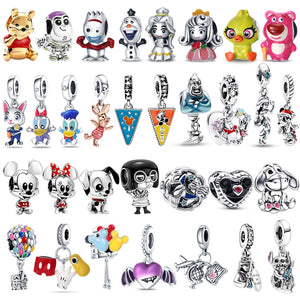 Donald Duck Mickey Mouse 925 Sterling Silver Disney Hot Air Balloon Charms Fit For Pandora Bracelet Bangle DIY Jewelry Making