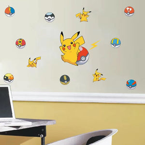 Anime Pokemon  Figure Sticker Pikachu Wall Stickers Children Bedroom Kindergarten Wallpaper Deco PVC DIY Stickers Toys.