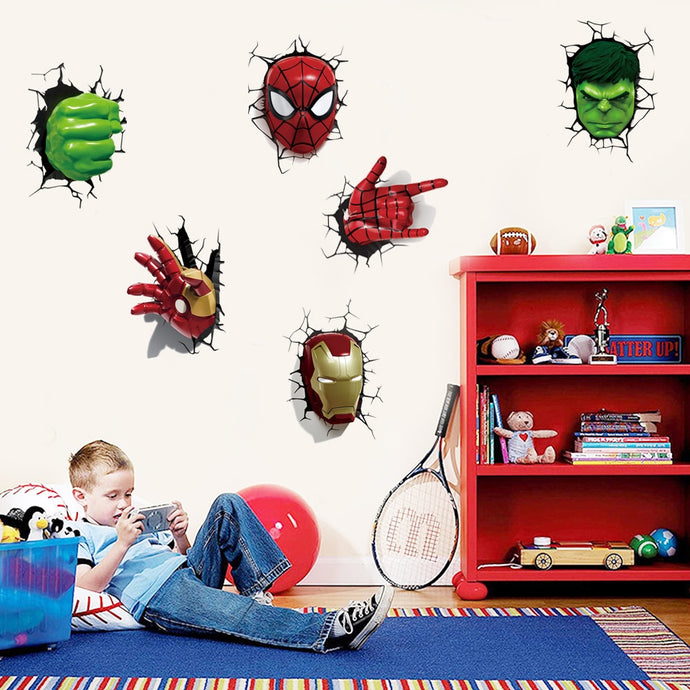 Hulk Iron Hand Mask Spider-man Wall Stickers Broken Wall Poster Wall Art Car Decal Kids Room Decor Boys Favors