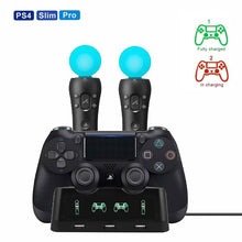Load image into Gallery viewer, Portable 4 in 1 PS4 Controller Charger Dock Station for Playstation 4 PS4 PSVR VR Move Charging Stand for PS MOVE Controllers