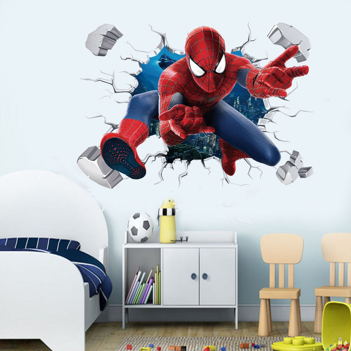 Spiderman Super Captain America Hulk Heroes Wall Stickers For Kids Room Home Bedroom PVC Decor Cartoon Movie Mural Art Decals