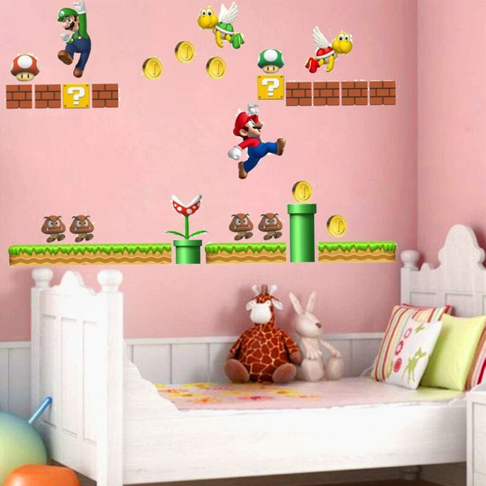 Super Mario Pattern Mario Bros Yoshi Mushroom Wall Stick Toy Removable Decal Cartoon Large Home Decoration Art Nursery Kid Mural