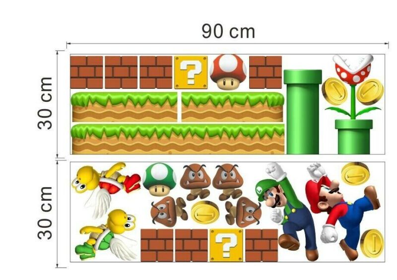 Super Mario Pattern Mario Bros Yoshi Mushroom Wall Stick Toy Removable Decal Cartoon Large Home Decoration Art Nursery Kid Mural