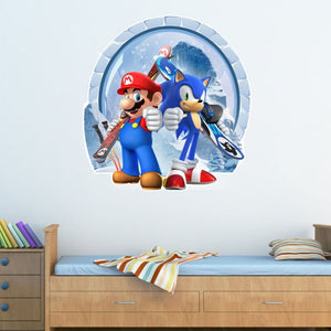 Sonic and Mario DIY Cartoon 3D Wall Sticker Kids Room Graffiti Decoration PVC Detachable Hedgehog Game Decal Toys Gifts for Kids