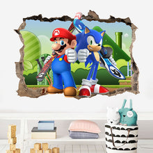 Load image into Gallery viewer, Super Marios 3D Wall Sticker Anime Game Dinosaur Background Wall Decal Wallpaper Bedroom PVC Broken Wall Graffiti Decoration New