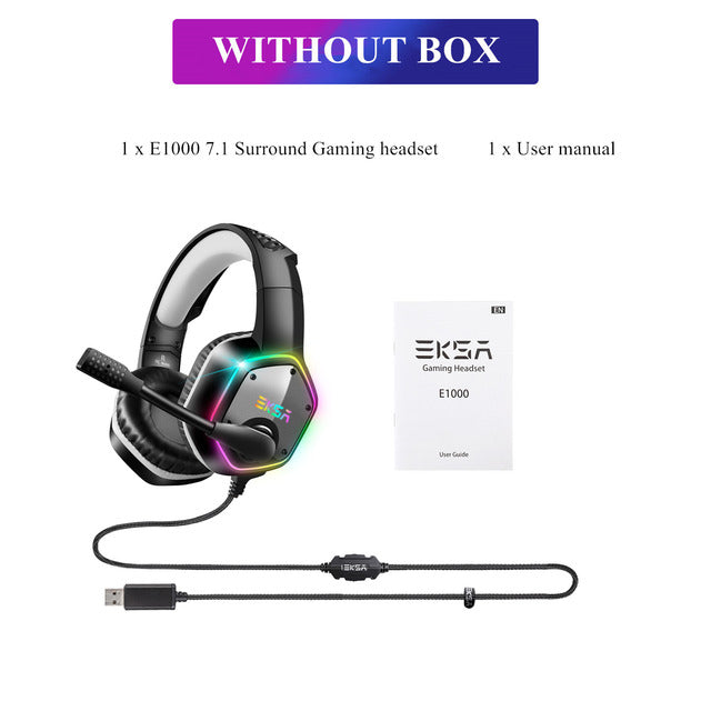 EKSA E1000 Gaming Headphones With Noise Cancelling Microphone RGB Light 7.1 Surround Sound Wired Gaming Headset Gamer For PS4 PC