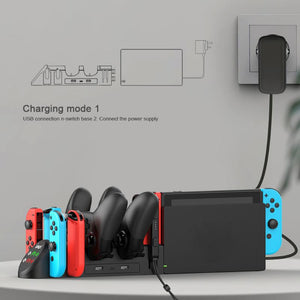 PG-9187 6 in 1 Desktop Charger Charging Dock Stand Station Holder For Nintendo Switch Joy-Con Pro Game Console Controller