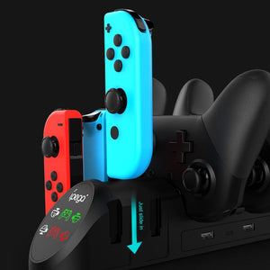 PG-9187 6 in 1 Desktop Charger Charging Dock Stand Station Holder For Nintendo Switch Joy-Con Pro Game Console Controller