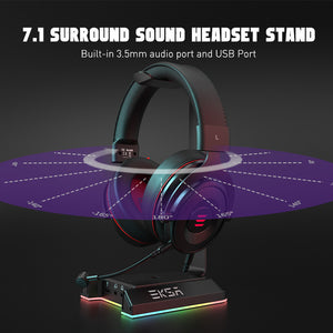 Headphones Stand EKSA W1 7.1Surround Gaming Headset Holder RGB with 2 USB and 3 3.5mm Ports for Gamer PC Accessories