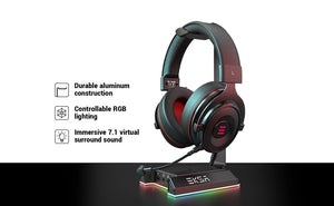Headphones Stand EKSA W1 7.1Surround Gaming Headset Holder RGB with 2 USB and 3 3.5mm Ports for Gamer PC Accessories