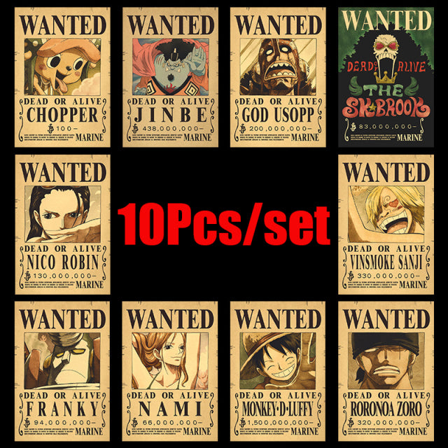 10Pcs/set Anime One Piece Vintage Posters Children Room Living Wall Decoration