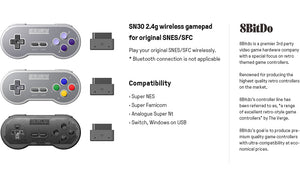8BitDo SN30 2.4G Wireless Gamepad for Original SNES/SFC (SN/SF/Transparent Edition) - Super NES