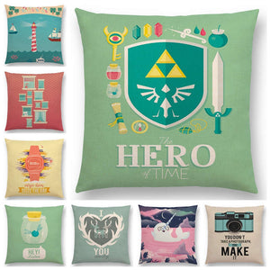 Cartoon Throw Pillow Case Narwhal Zelda Hero Golden Snitch Camera Coffee Cushion Cover Linen/cotton Pillow Cover Home Decorative