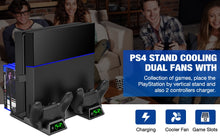 Load image into Gallery viewer, For PS4/PS4 Slim/PS4 Pro Vertical Cooling Stand With Fan Dual Controller Charger Charging Station For SONY Playstation 4 Cooler